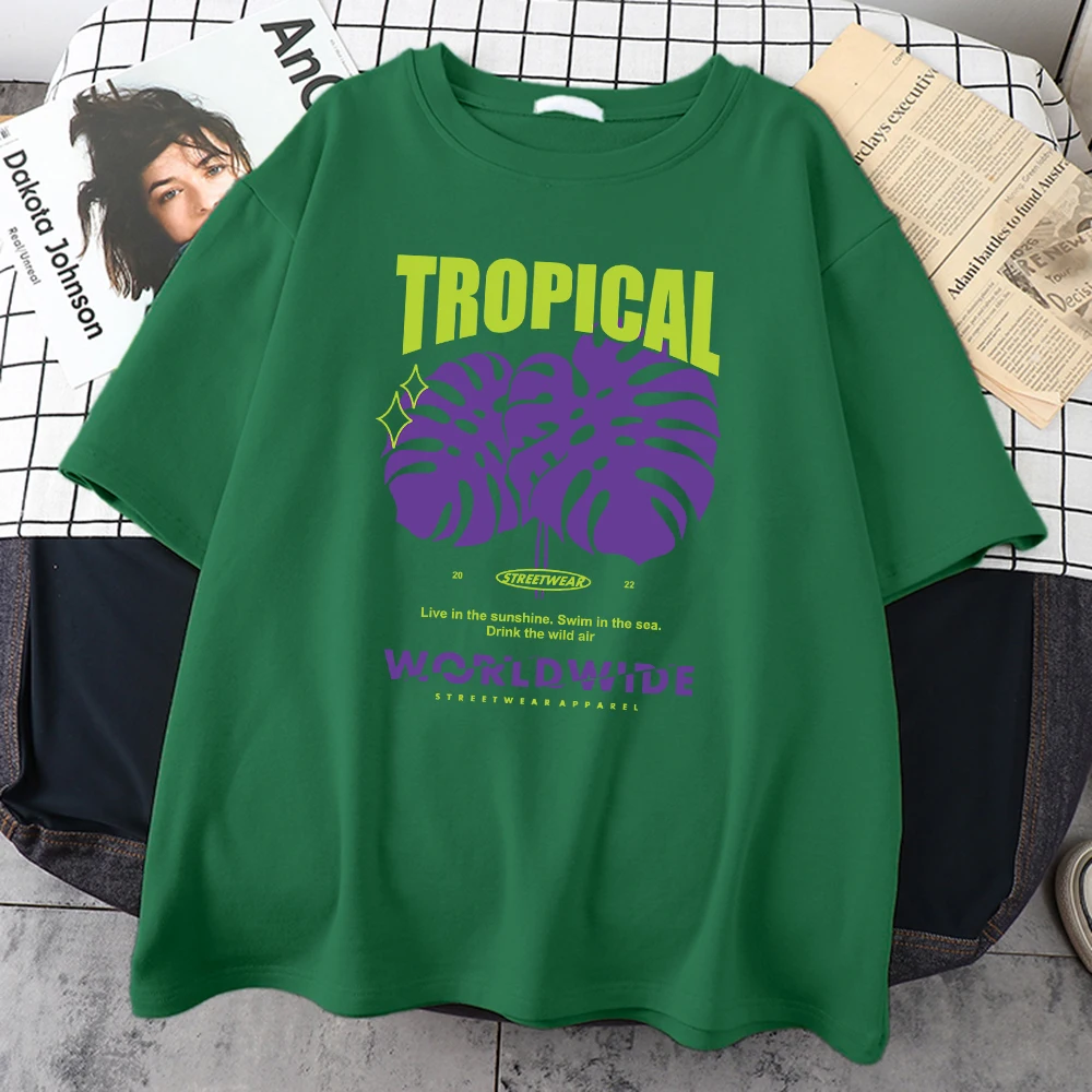 

Tropical Leaf Worldwide Streetwear Tshirt Men Street Hip Hop Clothing Harajuku Quality Clothes Comfortable Casual Short Sleeve