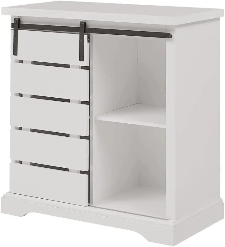 

Modern Farmhouse Sliding Slat Door Storage Console, 32 Inch, White