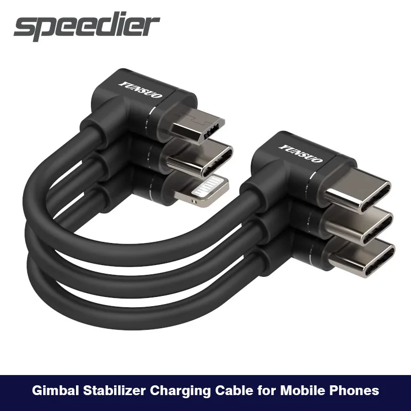 Micro Usb Tipo-c Cabo de Carregamento Curto Handheld Cardan Estabilizador Smartphone Celular Ação Câmera Holder 90 Graus Cotovelo