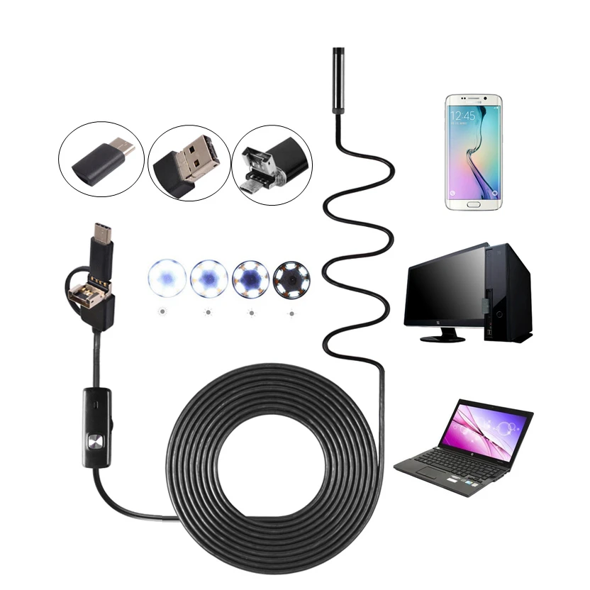 8.0mm 3 in 1 720P Android Phone Endoscope Camera 10M Micro USB Video Mini Pipe Inspection Dark Hole Check Borescope with 8 LEDs best home security camera