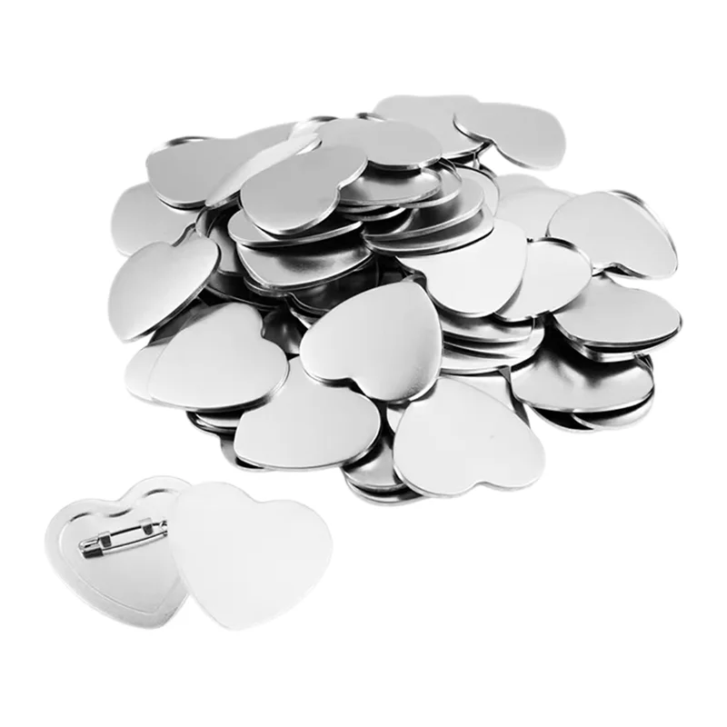 100PCS Metal Heart-Shaped Badge Button Maker Parts, Blank Pin Badges Press Button Parts DIY Badge Making Machine Parts Supplies