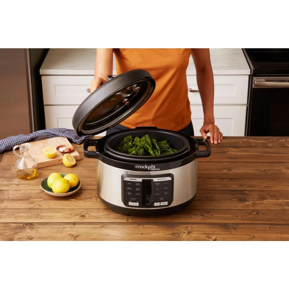 Crock Pot 8 Quart Express Crock Slow Cooker With Air Fryer Lid Silver -  Office Depot