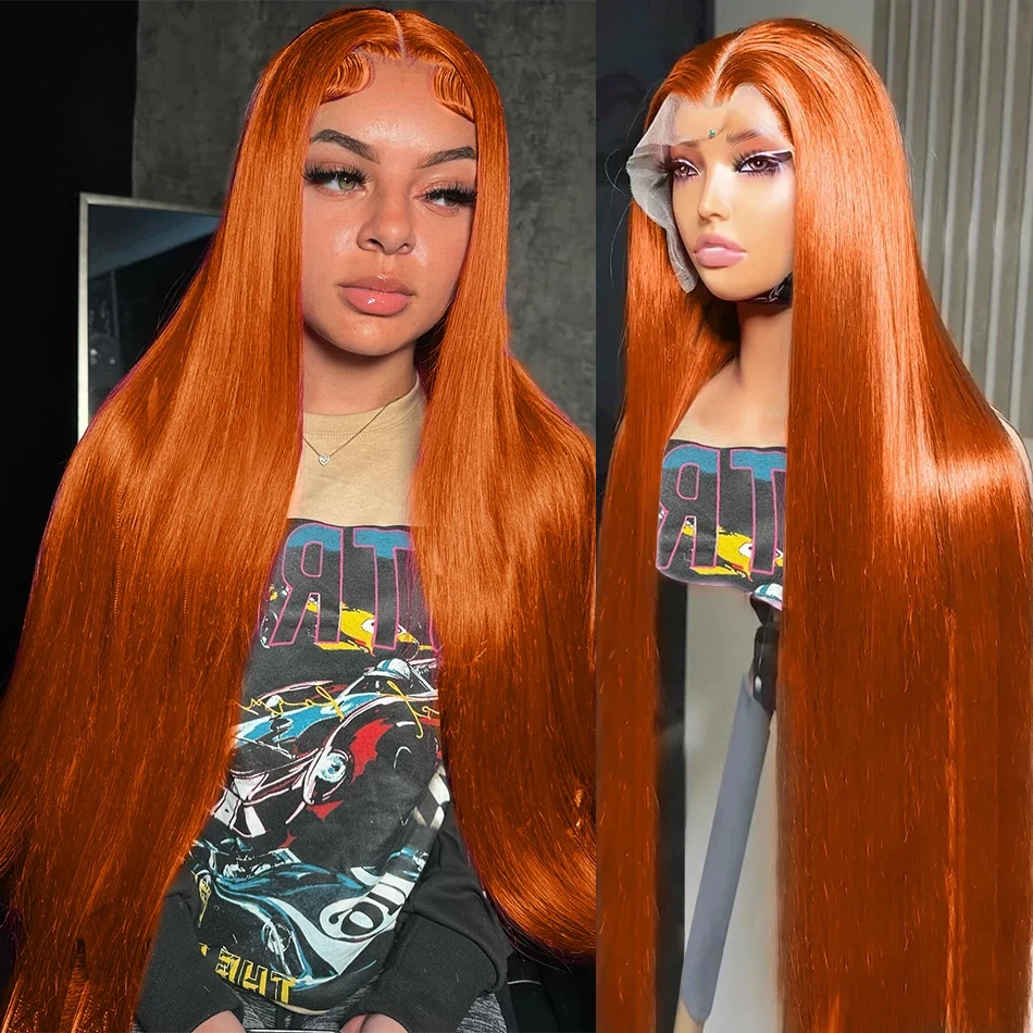 

13x4 Ginger Orange Straight Human Hair Lace Frontal Wig HD Transparent 13x6 Lace Front Wigs Remy Color Lace Wig For Women Onsale