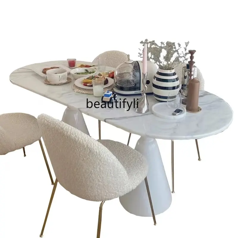 

Customized Nordic Light Luxury Stone Plate Dining Table and Chair Oval Simple Modern Small Apartment Marble Dining Table