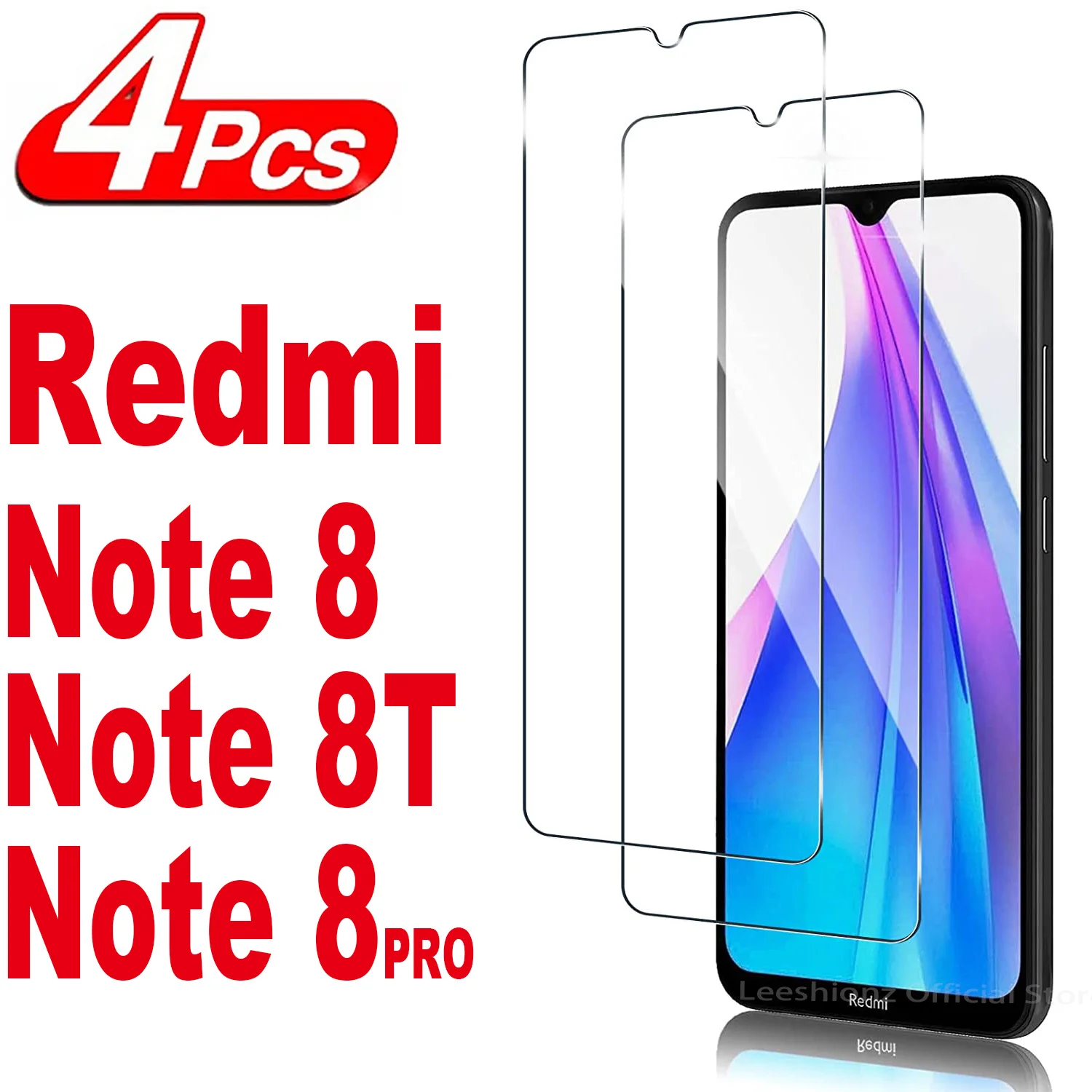2/4pcs gehärtetes Glas für Xiaomi Redmi Note 8 Note8t Note8pro Displays chutz folie – Detail 1