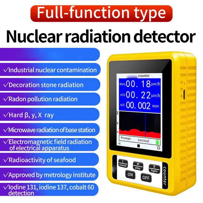 

Multifunctional Nuclear Radiation Detector Meter Digital LCD Display Screen Dosimeter Beta Gamma X-Ray Tester Portable Dosemeter
