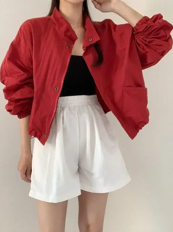 Women Jackets Office Wear Woman Ladies Simple Slim-Fit Pure Front Pocket Button Versatile Solid Color Autumn Winter Warm Basic