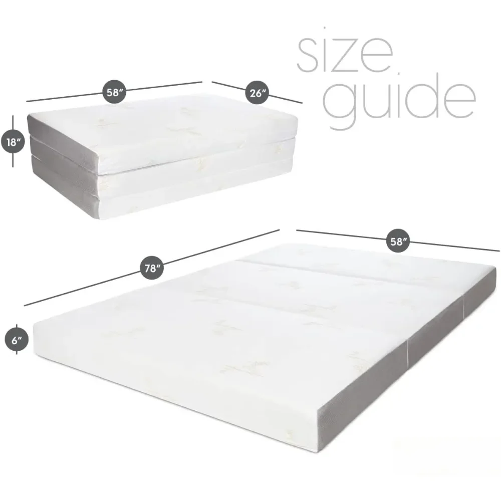 Portable Foldable Mattress Queen with Memory Foam & Washable Cover, Tri-Folding Floor Bed, Camping, Fold Up Guest Bed 2