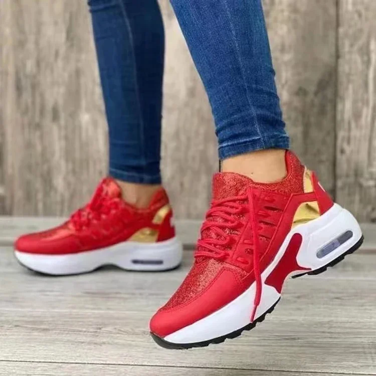 2025 New Ladies Sneakers Lace Up Wedge Heel Vulcanized Shoes Thick Sole Air Cushion Casual Shoes Large Size 43 Women's Shoes