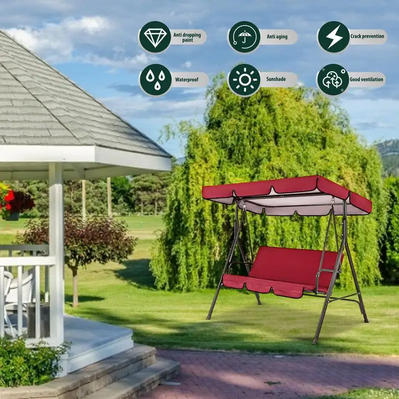 Swing Cushion Cover Outdoor Waterproof Swing Cushion Canopy Cover Set Replacement For Patio Garden Yard 3 Seater Chair Hammock
