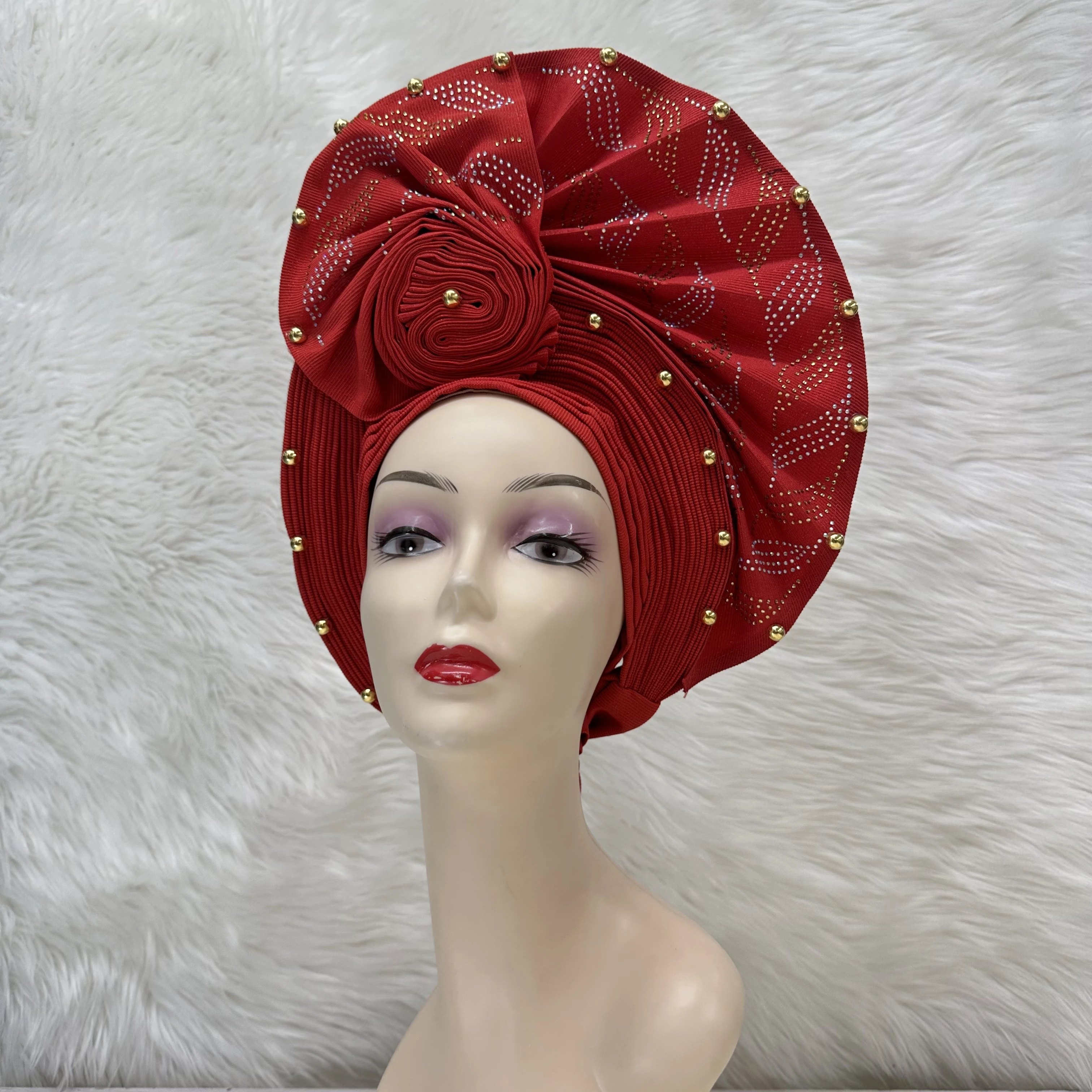 African Aso Oke Auto Gele - African Headtie - Pre-tied Headwrap - RTW Turban QliHut Luxury Nigerian Aso Oke Headtie - Ready-Made African  main image 2