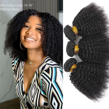 Raw Indian Afro Kinky Curly Human Hair Bundles 4B 4C Natural Virgin Curly Soft Human Hair Weave Bundle Hair Extension Weft 1