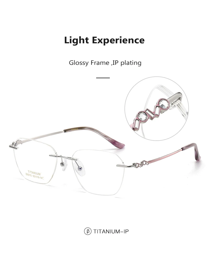Oveliness Women's Rimless Flat Top Oval Titanium Eyeglasses Detail View