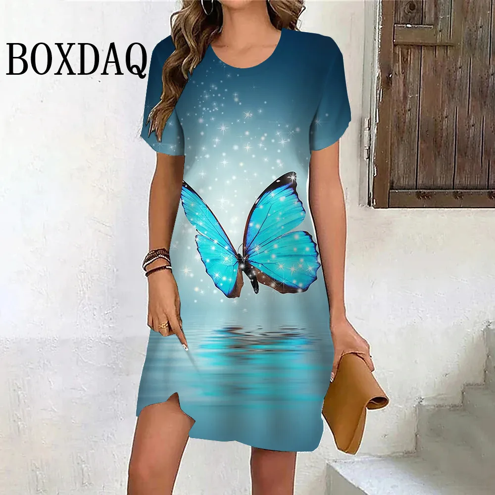 Tie Dye Gradient Butterfly Dresses For Women 2024 Summer Fashion Street  Casual Short Sleeve Dress Oversized 3D Print Mini Dress - AliExpress  200000345