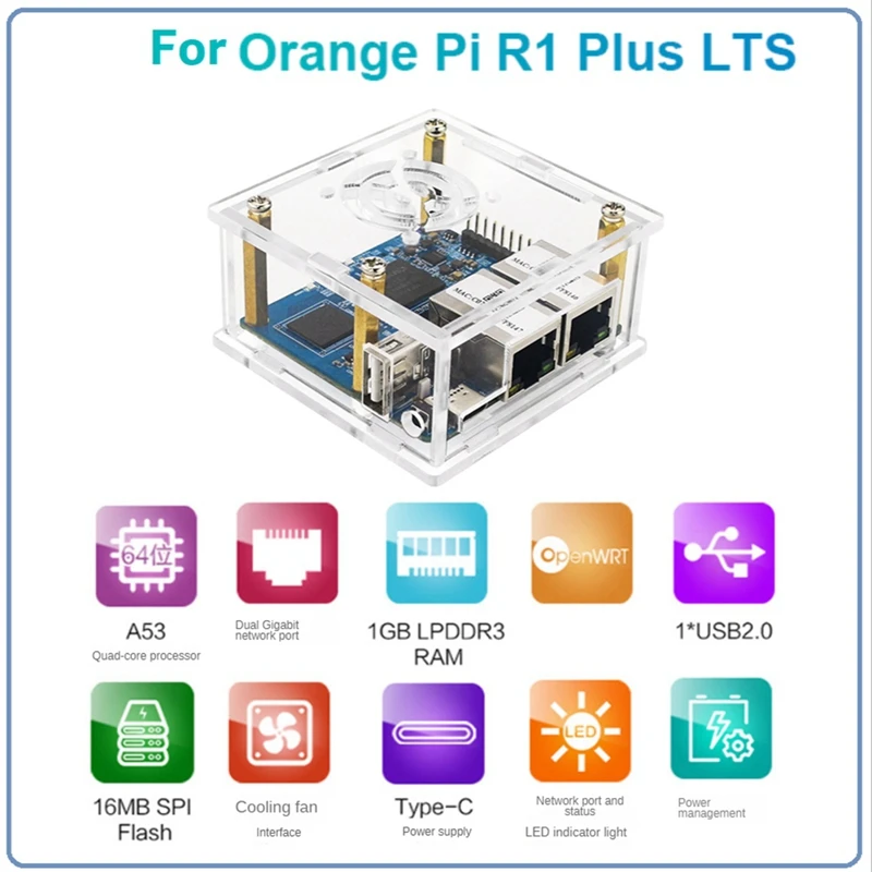 

Для Orange Pi R1 Plus LTS RK3328 Cortex-A53 четырехъядерный 64-разрядный 1 ГБ LPDDR3 Orange Pi R1 Plus LTS плата + акриловая Строка без охлаждающего вентилятора