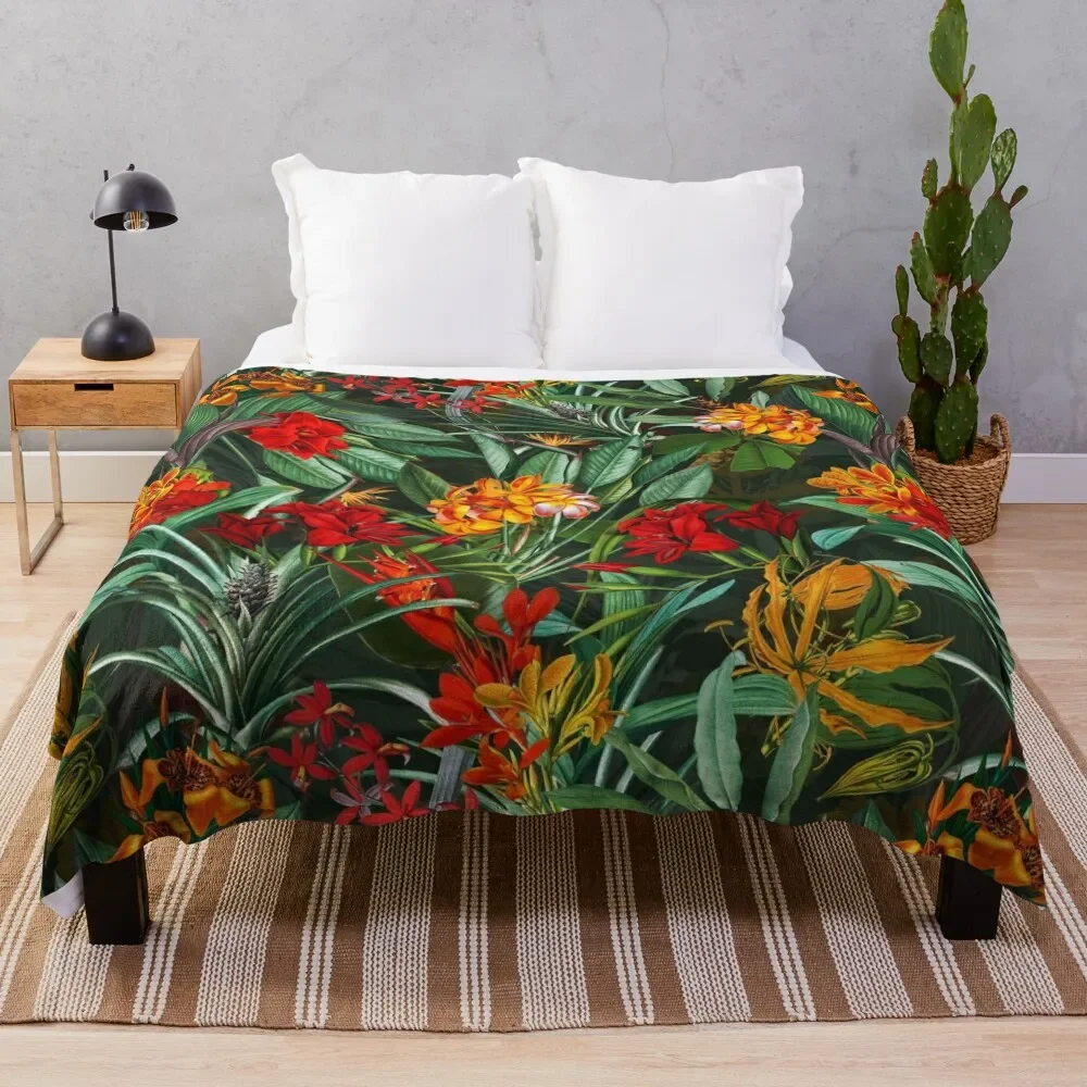 

Vintage Tropical Jungle Garden Black Throw Blanket Luxury Throw manga Kid'S Bed linens Blankets