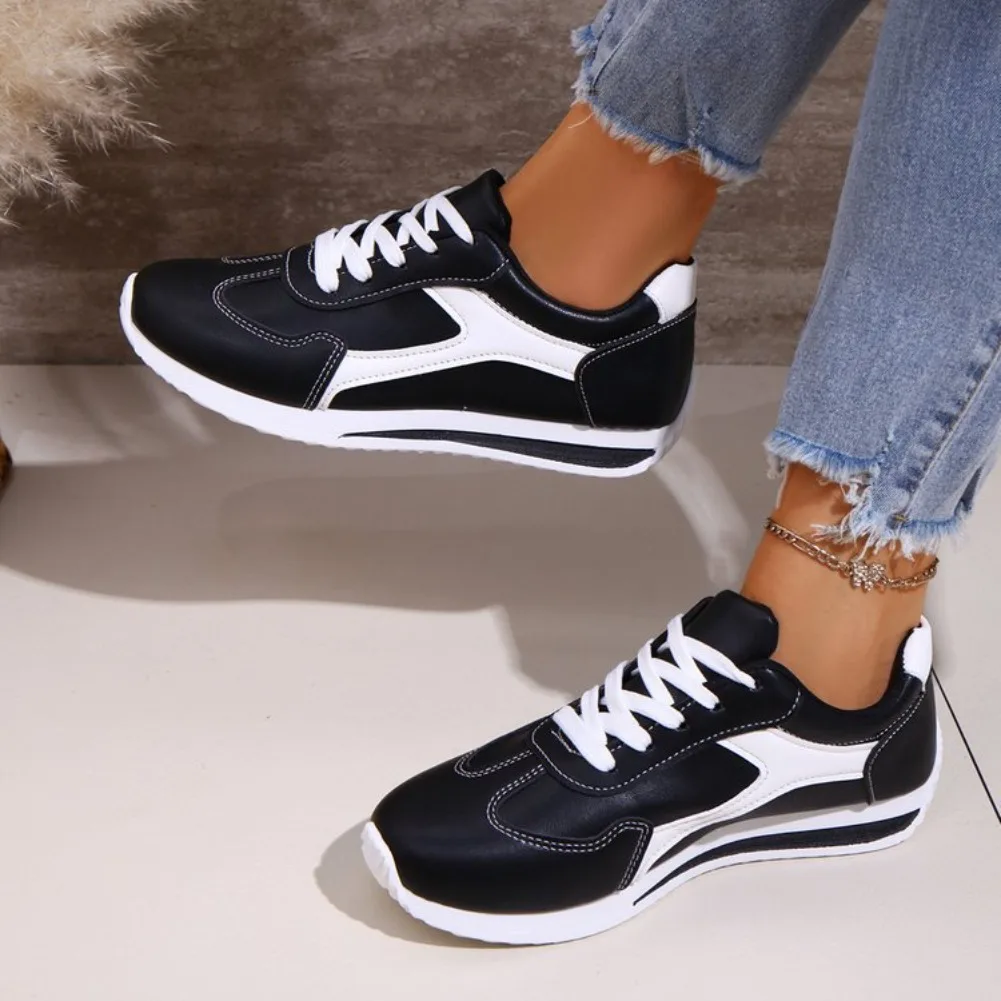 Women's Shoes 2025 New Front Lace-up Women's Vulcanize Shoes Fashion Color Matching Hot Sale Round Head Comfortable Casual Shoes