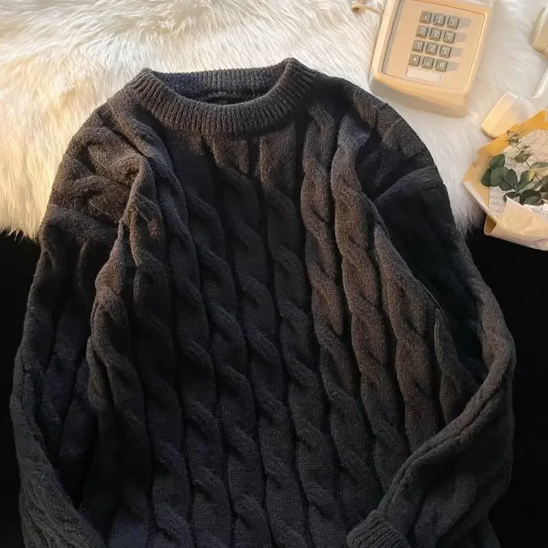 Round Neck Knitwear Sweater for Men in Autumn/winter Thickened Fashion Brand Loose Knit Shirt Large Size Bottom Layer Sweater
