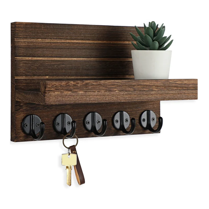 A82X-Key Holder For Wall, Decorative Key And Mail Holder With Shelf Has Large Hooks For Bags, Coats, Umbrella