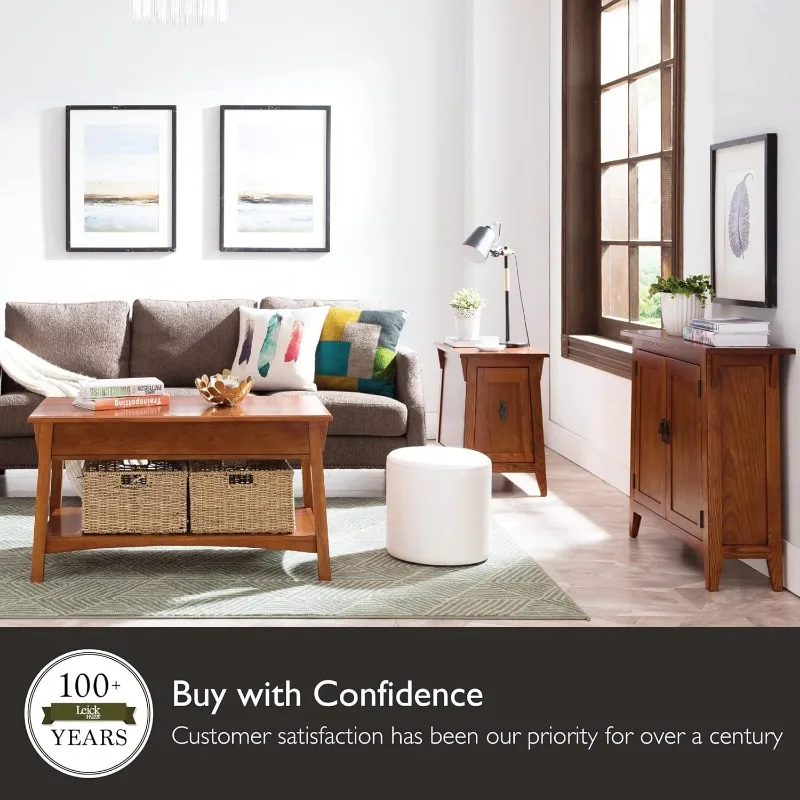 10055-RS Mission Coffee Table for Living Room, Two Drawers and Shelf, Made with Solid Wood, Russet Finish 5
