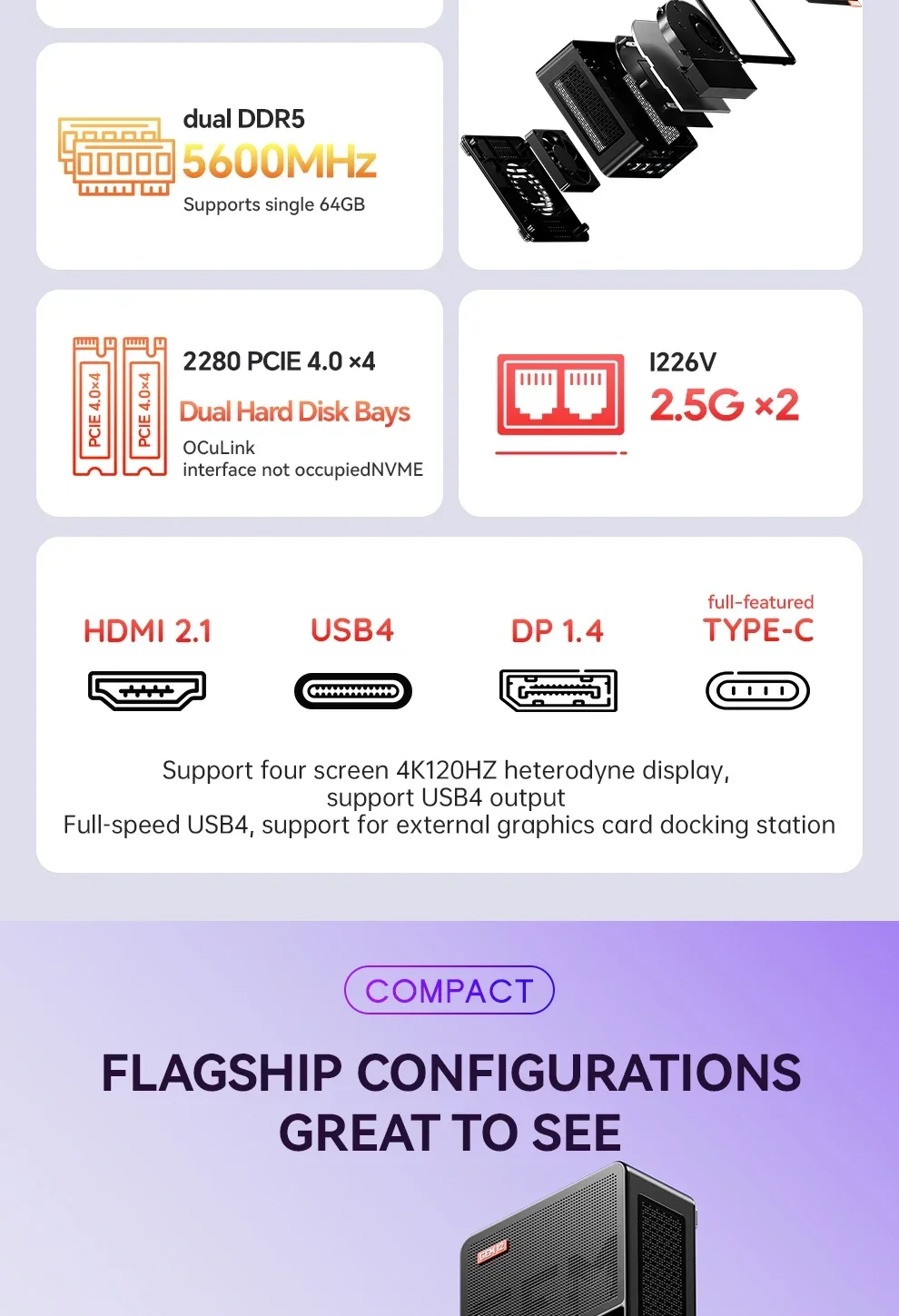 Aoostar GEM12 AMD Ryzen 7 8845HS Mini PC R7 7840HS R9 6900HX DDR5 32GB1TB PCIe4.0 SSD USB4 2*2.5GLAN WIFI6 BT5.2 Gaming Computer 5