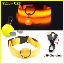 USB Rechargeable Glowing Luxury LED Pet Collar with Detachable Pendant for Night Safety Wholesale (Yellow USB)