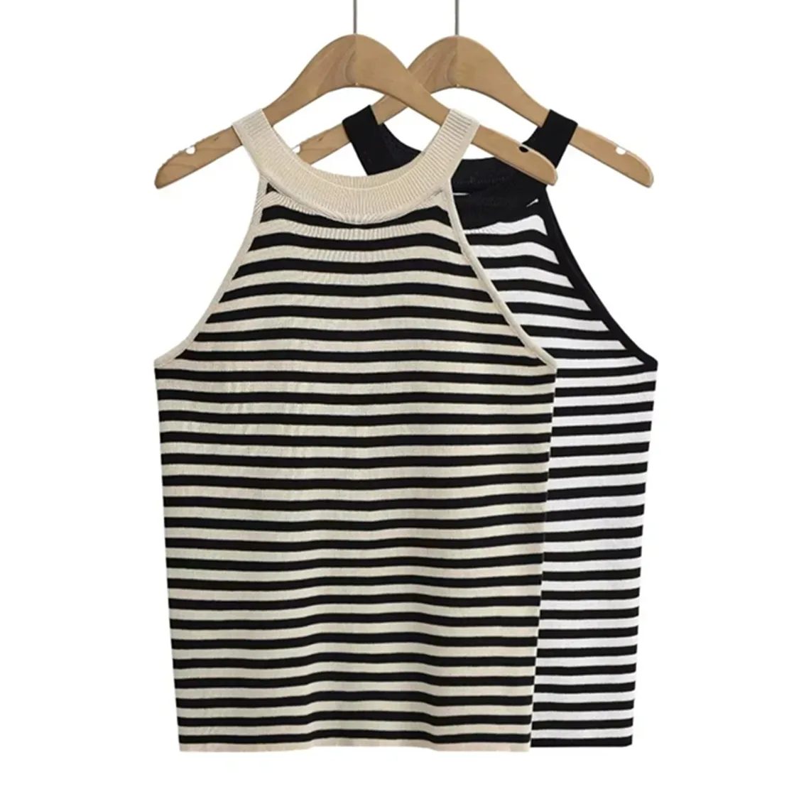 

Jenny&Dave Fashion Simple Sleeveless Tank Tops Casual Summer Striped Halter Tshirts Women