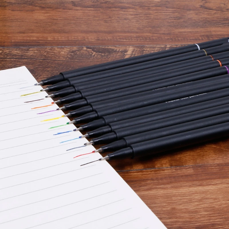 Fineliner 12/24 색 펜 세트 0.4mm 미세 팁 라인 쓰기 드로잉 마커 펜 드롭 배송