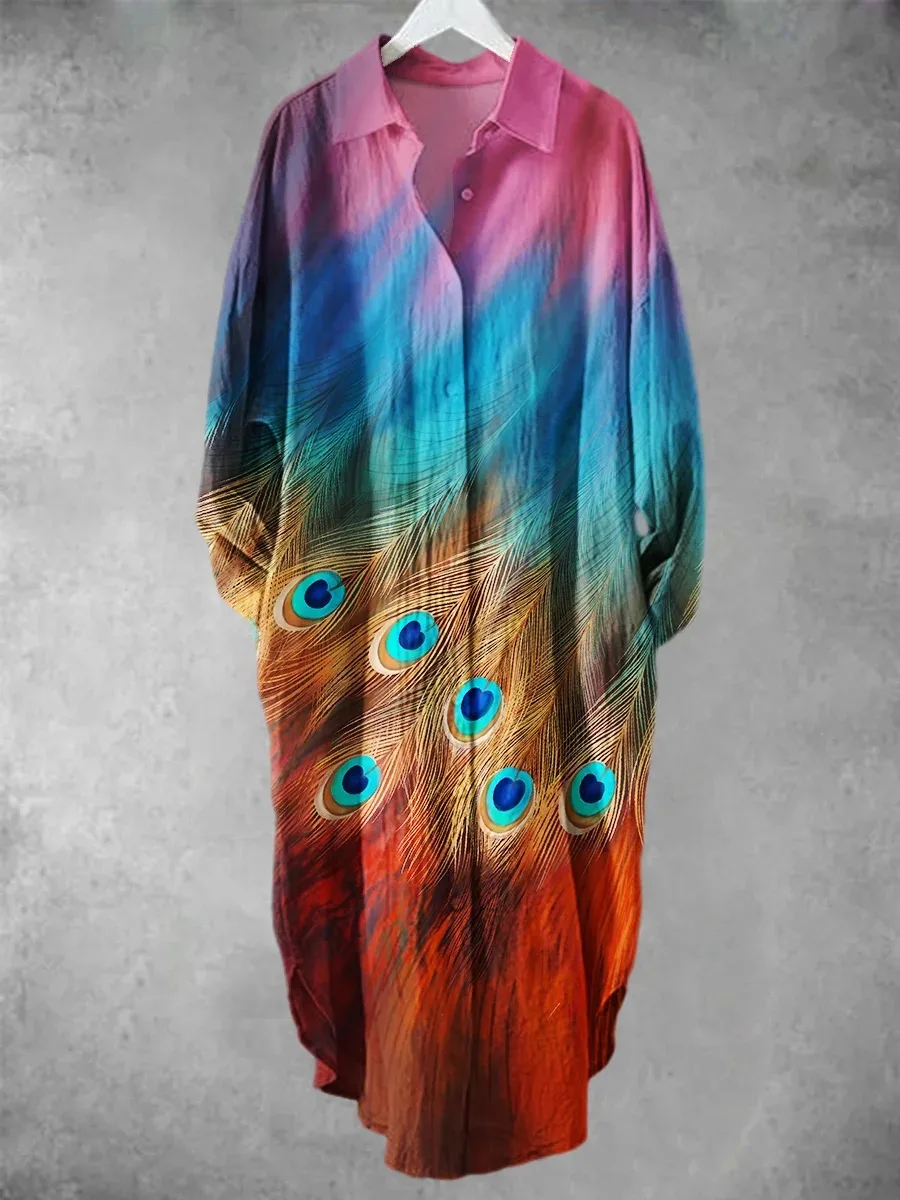 

Gradient color 2024 new loose mid length design, casual long sleeved lazy women's fashionable and comfortable shirt