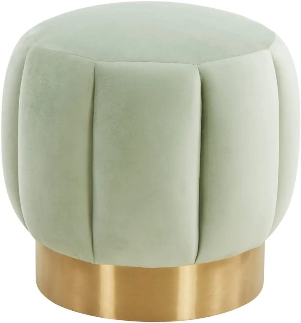 

Velvet Channel Tufted Living Room Bedroom Vanity Foot Stool Round Ottoman(Fully Assembled)for Living Room or Bedroom