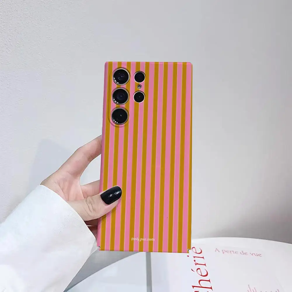 Glossy Striped Pink Orange Black Phone Case with HD Hard Cover Film Shell