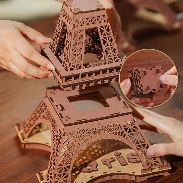 Robotime 3D Wooden Puzzle Game Night of the Eiffel Tower 1:638 Models for Children Adult DIY Crafts Kits Gift DIY with Light 6