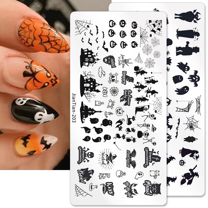 

Halloween Nail Stamping Plate Pumpkin Flower Animal Skull Printing Stencils Halloween Nail Stamp Templates DIY Nail Art Tools