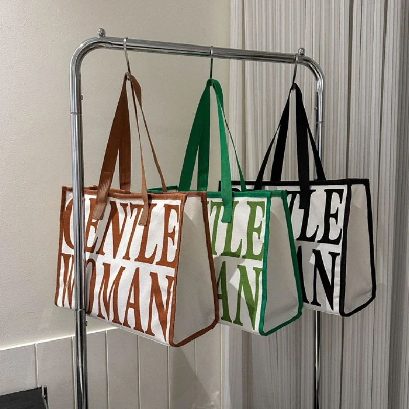 Single Shoulder Canvas Bag Women's New Fashion Outgoing Handheld Shopping Bag Large Capacity Commuting Tote Bag