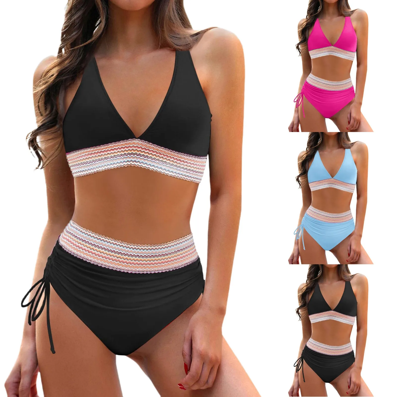 Swimwear For Women Tankini Women High Waisted Bikini Sets Swimsuits Color Block Two Piece Trajes De Ba&ntilde;O Mujer