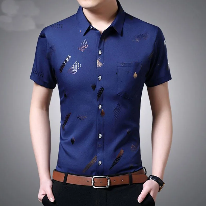 Trend Single Breasted Printing Fashion Short Sleeve Male Business Pockets Multicolor Luxury Men's Shirt Tops 2023 Slim T-shirt pockets to keep warm women s short style plus velvet thick women s trend korean loose stand up collar coat shiny cotton down