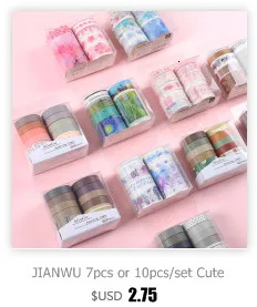 JIANWU 7pcs or 10pcs/set Cute Basic color Washi Tape Scrapbook DIY  Masking Tape School Stationery Store Journal supplies