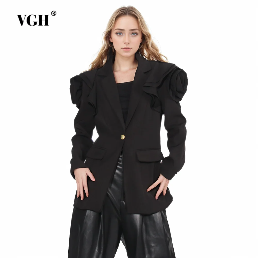 

VGH Solid Patchwork Appliques Casual Blazers For Women Notched Collar Long Sleeve Slimming Blazer Female Clothing Fashion New