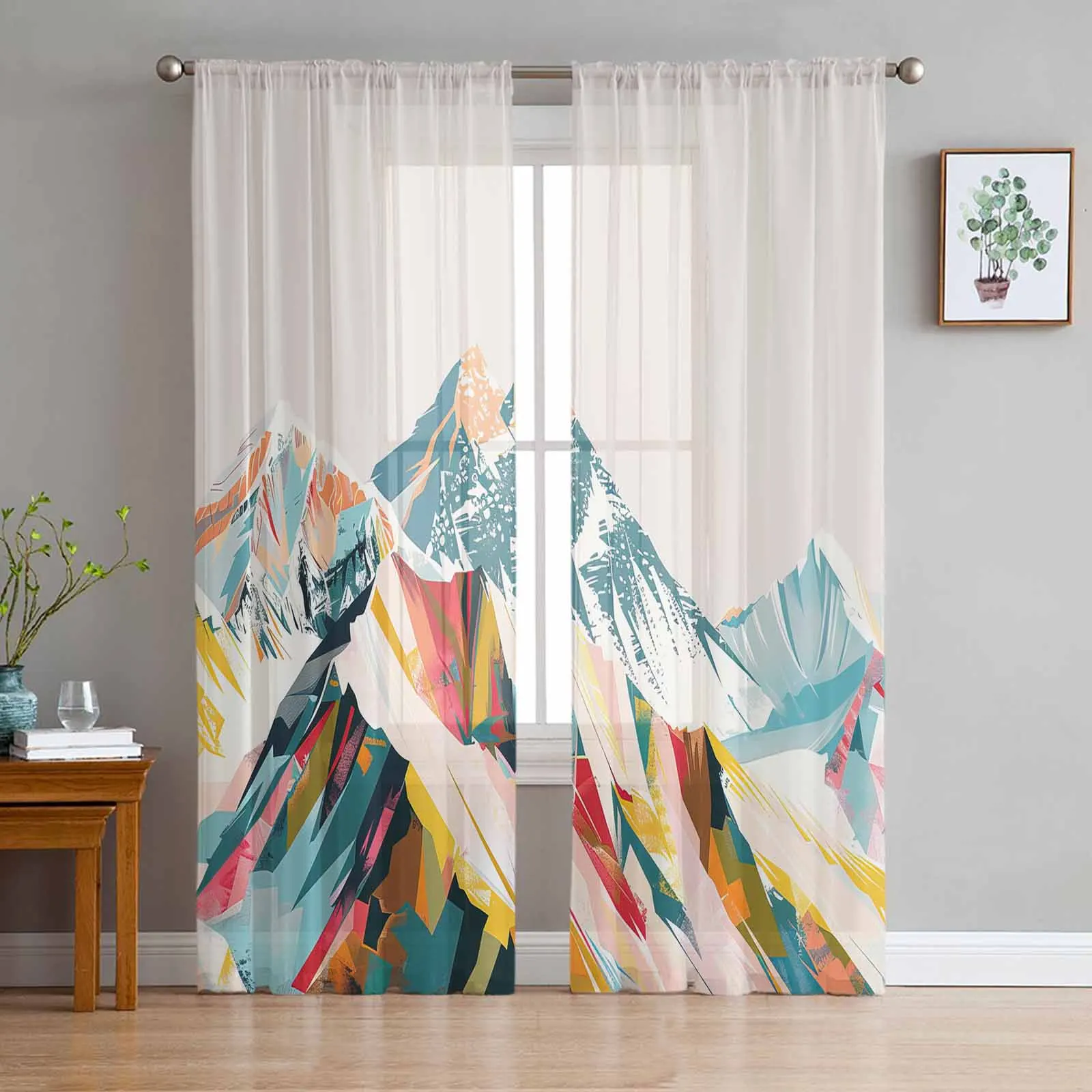 

Abstract Oil Painting Mountain Illustration Sheer Curtains for Bedroom Living Room Voile Window Curtains Kids Room Tulle Curtain