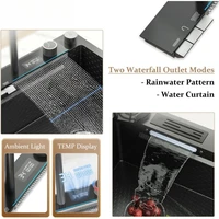Black Kitchen Sink Twin Waterfall Kitchen Sink 31.5" Stainless Steel Single Bowl Sink with Faucet, Modern Honeycomb Nano 2
