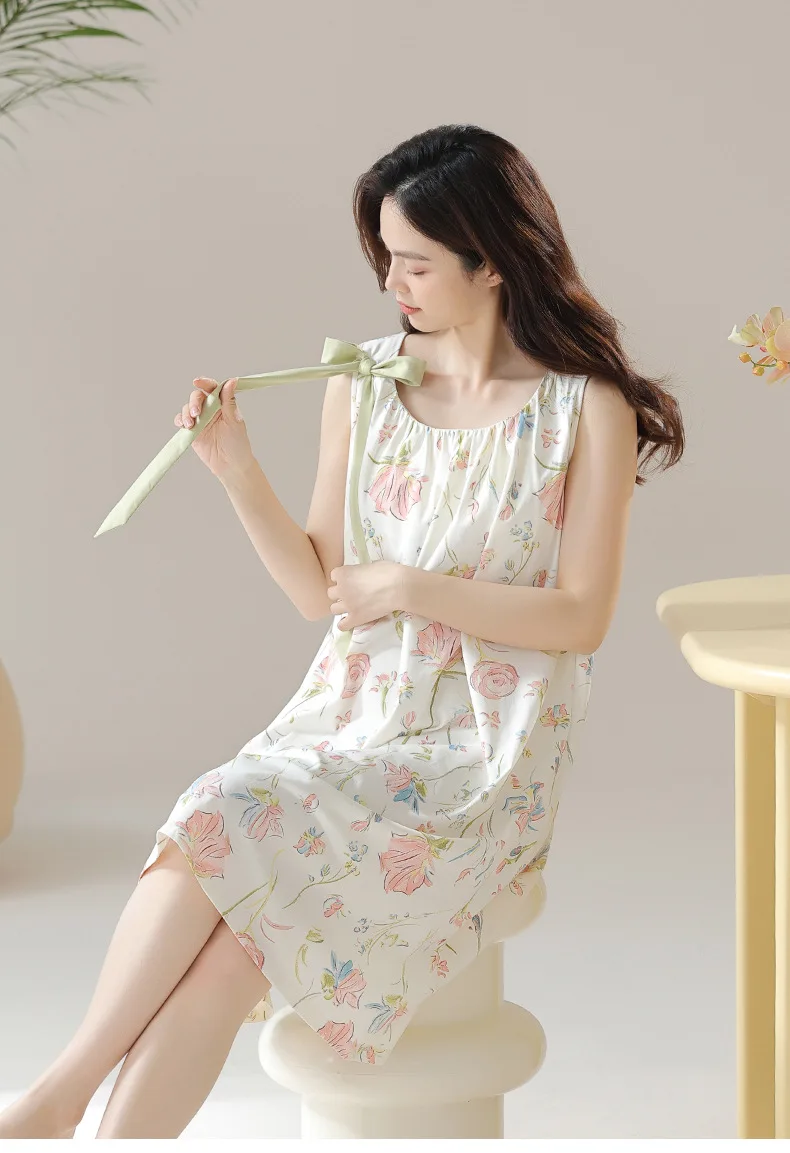 Summer Korean Style Nightdress Pajamas Floral Printing Princess Pajama Set Woman Fashion Loungewear Female Sexy Casual Dress