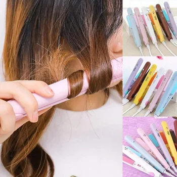 Piastra per capelli Ferro da stiro 2 in 1 Mini frangia Piastra per capelli Piastra per capelli in ferro piatto di bellezza Riscaldamento Bigodino Piastra in tormalina ceramica 1
