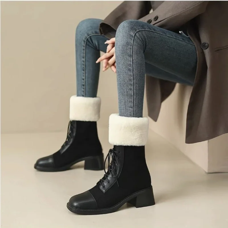 Women's Soft Leather Snow Boots 2023 Winter Fragrant Warm Snow Boots Women's Anti Slip Thickened Plush Leather Boots