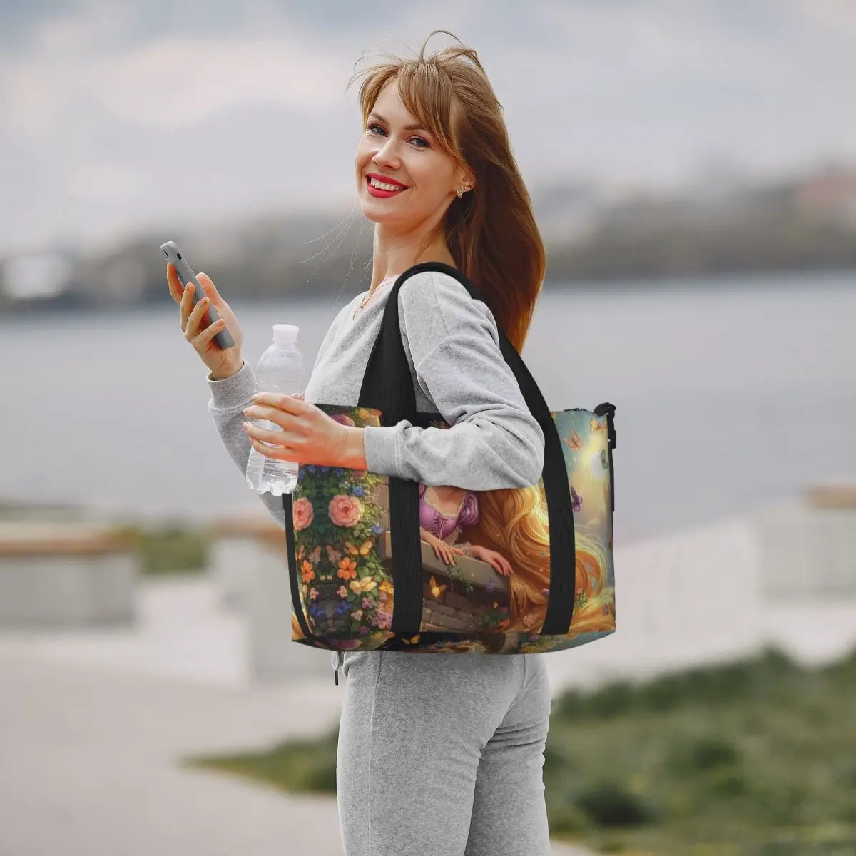 Custom Tangled Rapunzel Wallpaper Tote Bag for Women Large Capacity Gym Beach Travel Bags 6