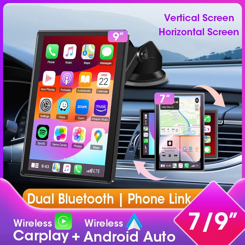  Universal 7 "/9" Carplay para pantalla de coche, CarPlay Android Auto pantalla Vertical Radio de coche reproductor de vídeo Multimedia, FM AUX estéreo de coche 1