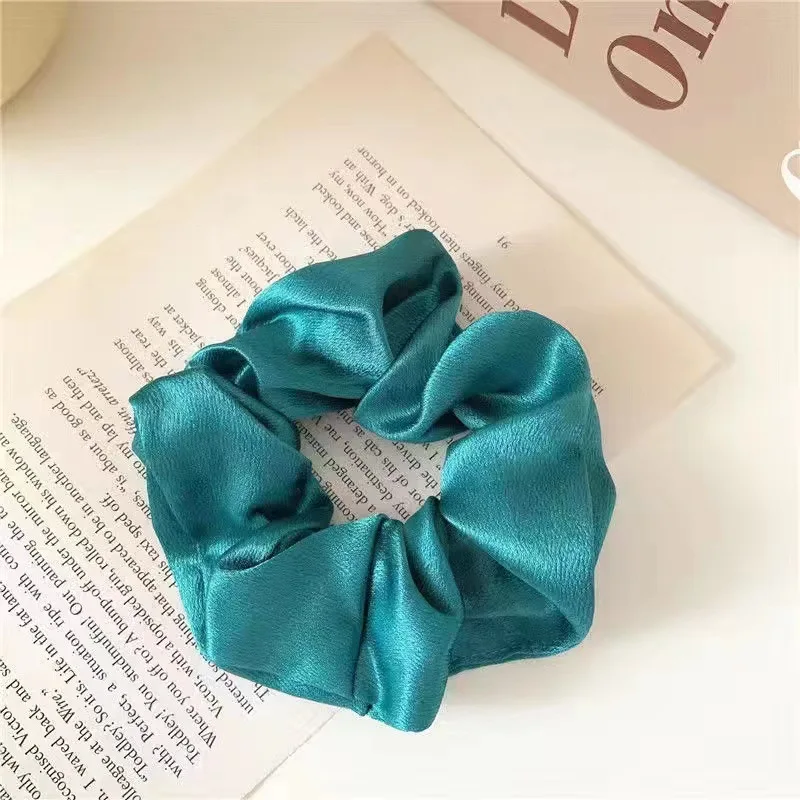 Satin Scrunchies Mädchen elastisches Haarband Pferdeschwanzhalter Krawatten Gummibänder Mode Damen Accessoires solide Scrunchy – Detail 9