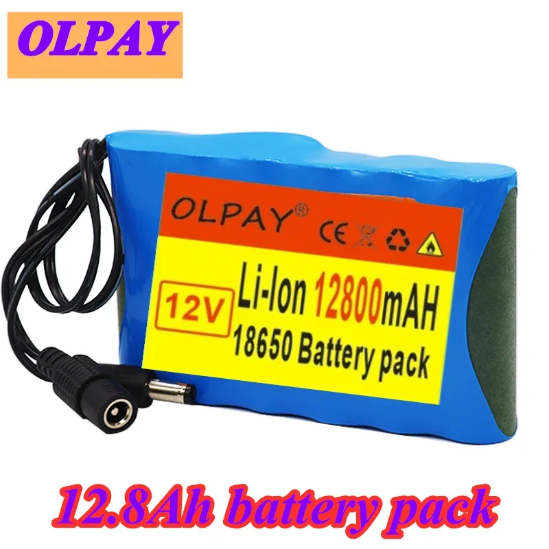 

Original 12V battery pack 12.8Ah 18650 Rechargeable Lithium Ion battery pack capacity DC 12.6V 12800mAh CCTV Cam Monitor