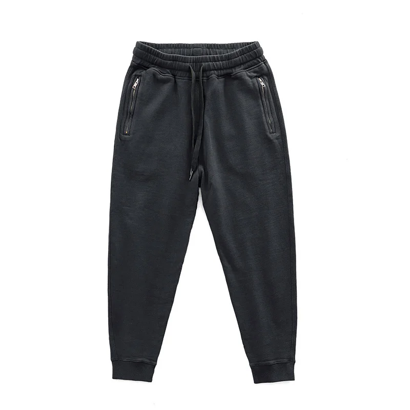 

Men Pure Cotton Knitted Pants 's American Retro Autumn and Winter Fleece -Lined Track Pants Leisure Tappered Sweatpants