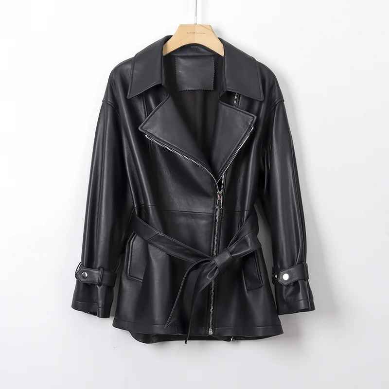 

2023 Haining Genuine Leather Coat Women's Mid Length Autumn New Korean Loose Mid Length Sheepskin Windbreaker Coat
