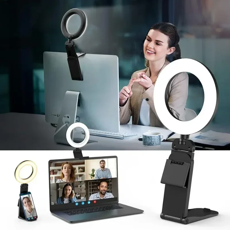

Ring Light for Computer Laptop Video Conference Lighting kit for Zoom Meetings Cell Phone Holder Desktop Ring Light for Skype